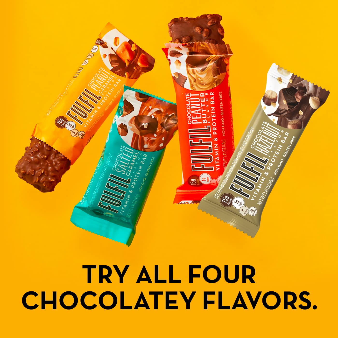 FULFIL Protein Snack Bars, Best Sellers Variety Pack, Gluten Free with 15g Protein, Pantry Staples, 12 Count
