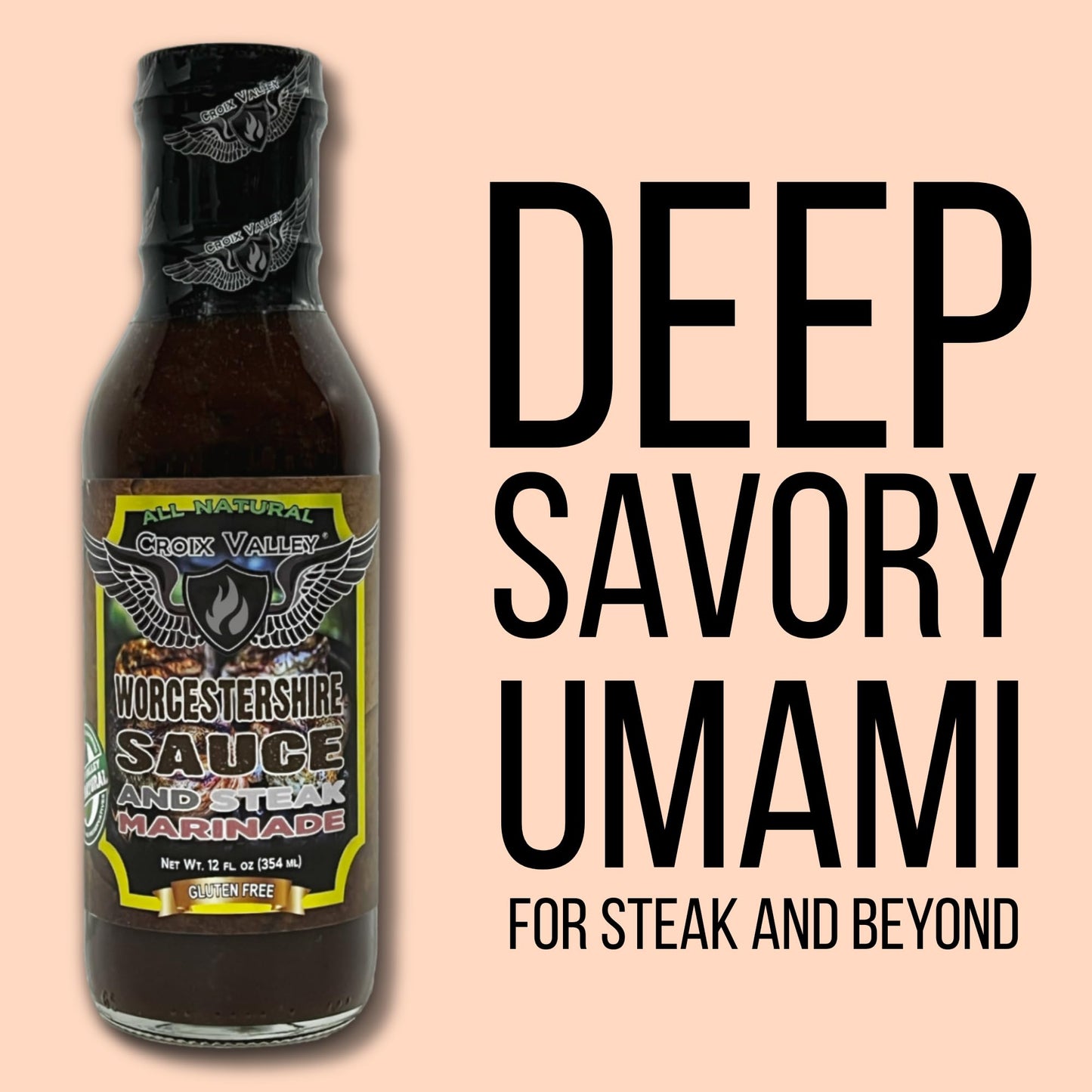 Croix Valley Worcestershire Sauce & Steak Marinade - 3 Pack (12 oz Glass Bottles) - Rich Umami with Savory Tang - Gluten-Free, No MSG, No High