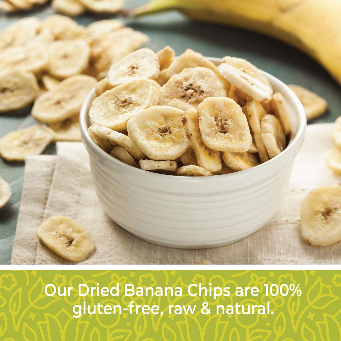Herbaila Dried Banana Chips Unsweetened Bulk, 1 lb. Dried Bananas, Unsweetened Banana Chips, Dehydrated Bananas, Unsweetened Dried Banana slices