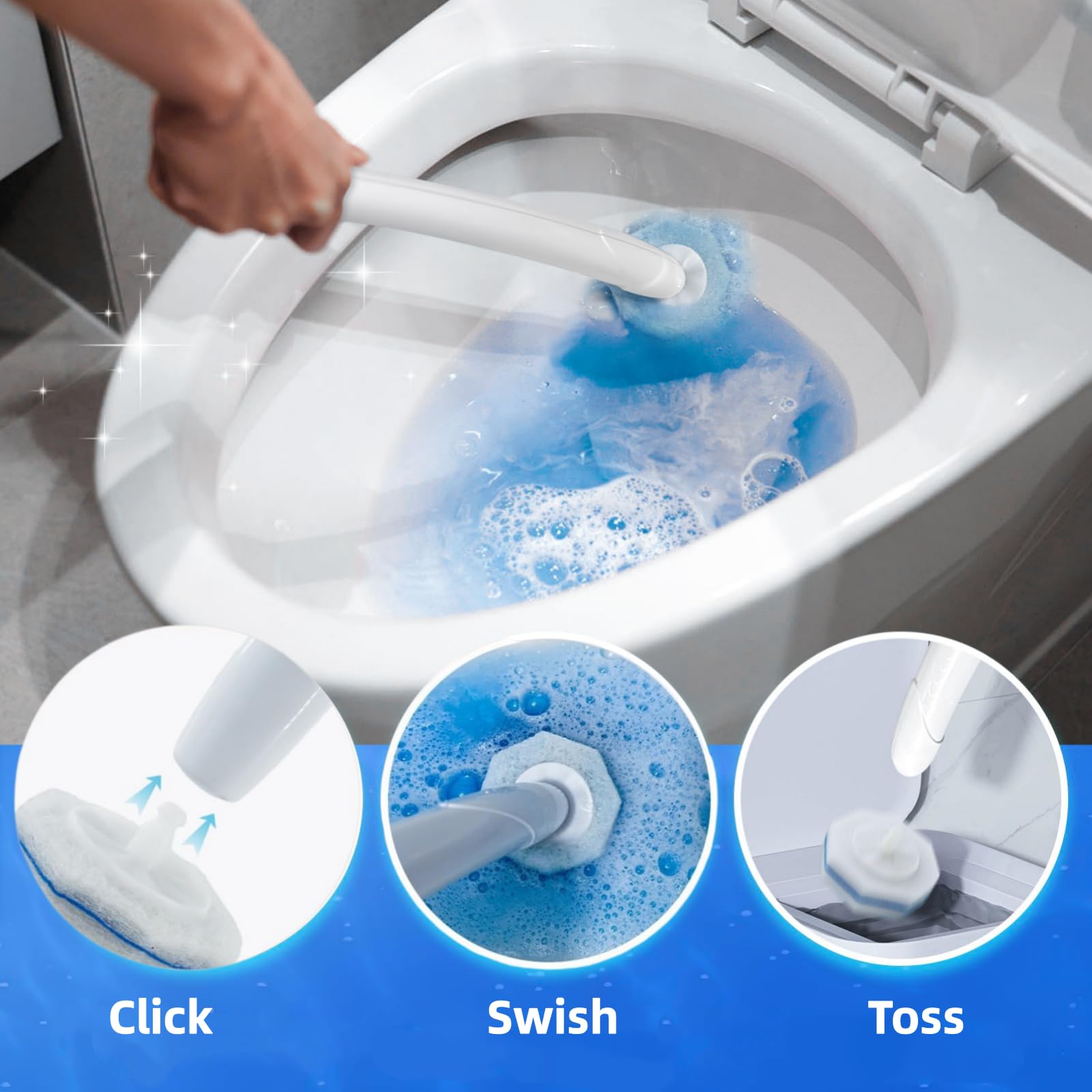 Ahasyyinan Disposable Toilet Wand Refills 30 Count High Density Pads for Deep Stain Cleaning, Anti-Fall Design, Hygienic & Instant Foaming