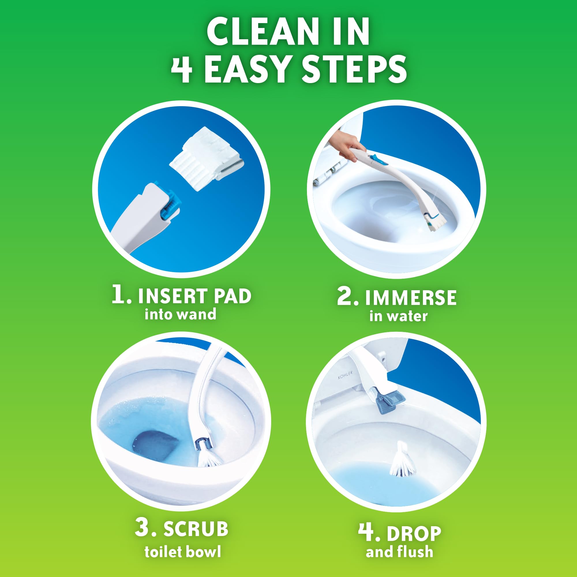 Scrubbing Bubbles Toilet Bowl Cleaning System with Flushable & Disposable Cleaner Refill Pads, Fights Odors and Helps Remove Limescale & Hard Water