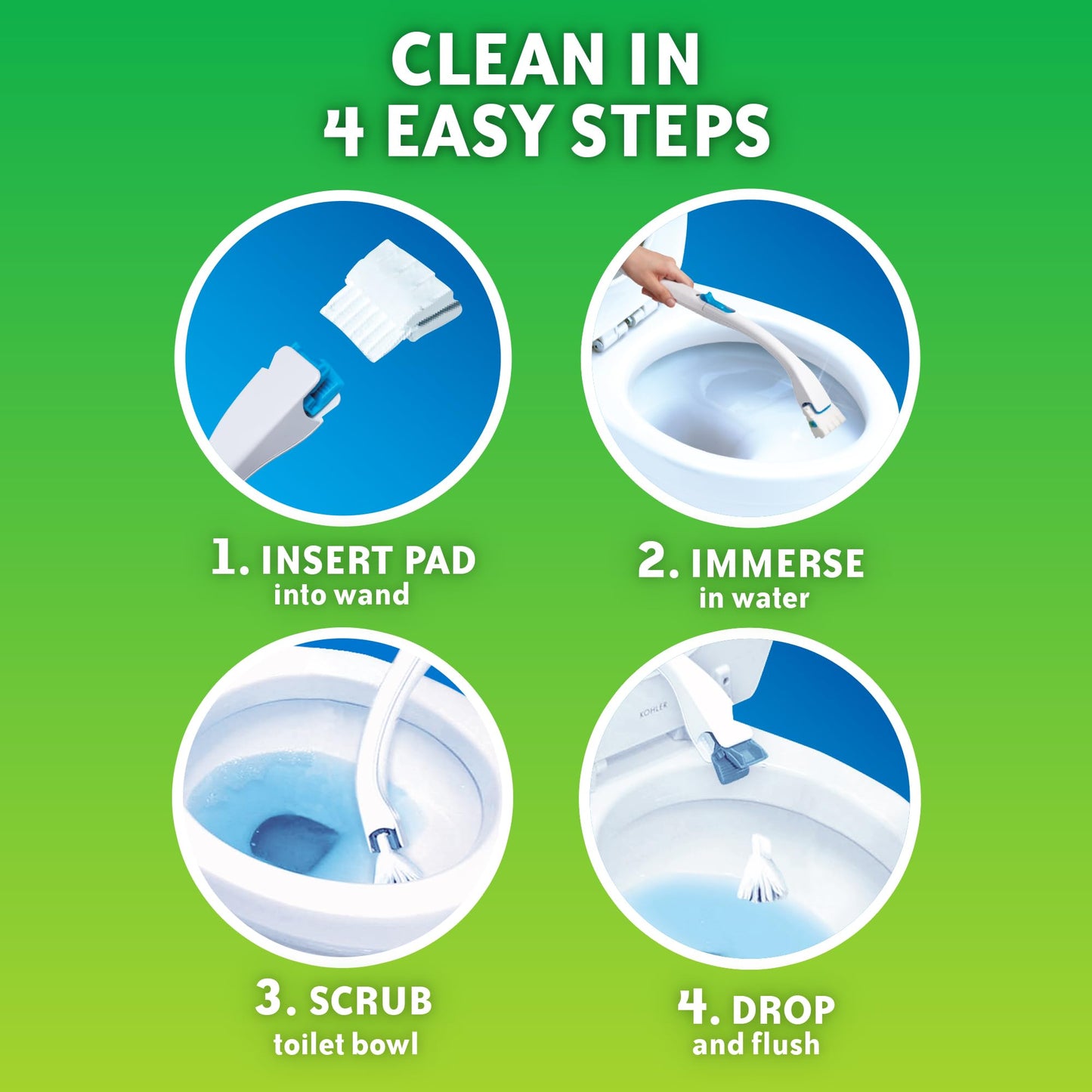 Scrubbing Bubbles Flushable Toilet Bowl Wand Cleaner Refills, Fresh Brush Cleaner Toilet Refill Pads, Removes Limescale & Odors, Citrus Scent, 20