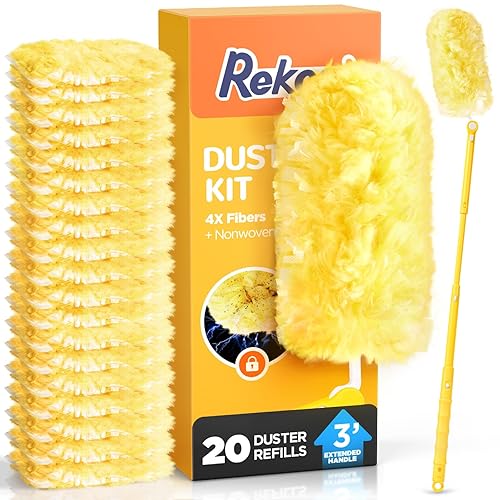 Heavy Duty Duster Refill Kit for Swiffer Duster with 3 ft Extension Pole & 20 Count Refills, 4X Microfibers Multisurface Dusters for Cleaning Home