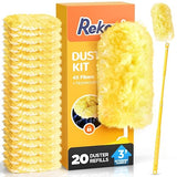 Heavy Duty Duster Refill Kit for Swiffer Duster with 3 ft Extension Pole & 20 Count Refills, 4X Microfibers Multisurface Dusters for Cleaning Home