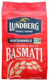 Lundberg Family Farms - White Basmati Rice, Premium Long Grain Bulk Rice, Non-Sticky Texture, California-Grown, Light Flavor, Pleasant Aroma, Gluten-Free, Non-GMO, Vegan, Kosher (10lb)