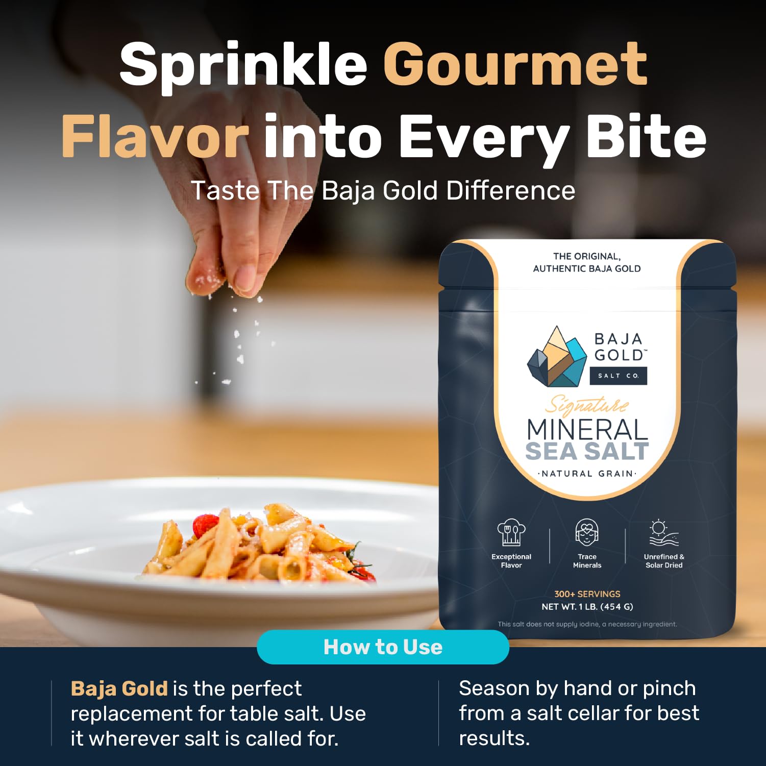 Baja Gold Signature Mineral Sea Salt - Recommended by Gary Brecka - Organic Natural Grain Salt for Cooking & Baking | Authentic Baja Salt | Ideal for