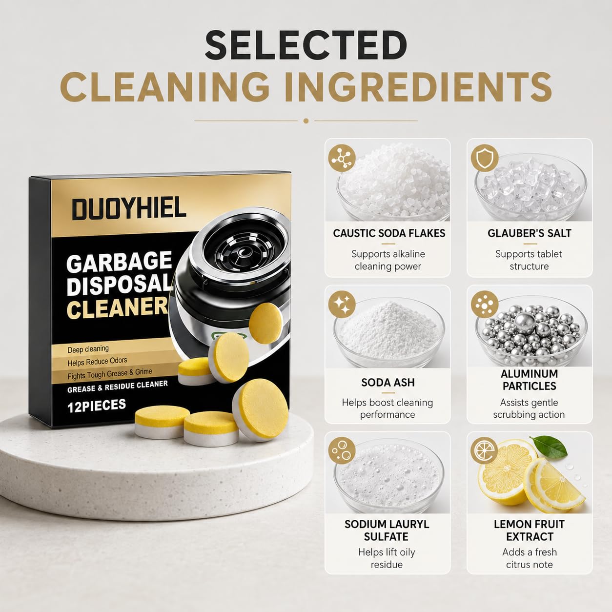Garbage Disposal Cleaner and Deodorizer Tablets, 12 Pack Foaming Sink Disposal Cleaner, Kitchen Sink Cleaner Tablets for Odor, Grease & Food Residue