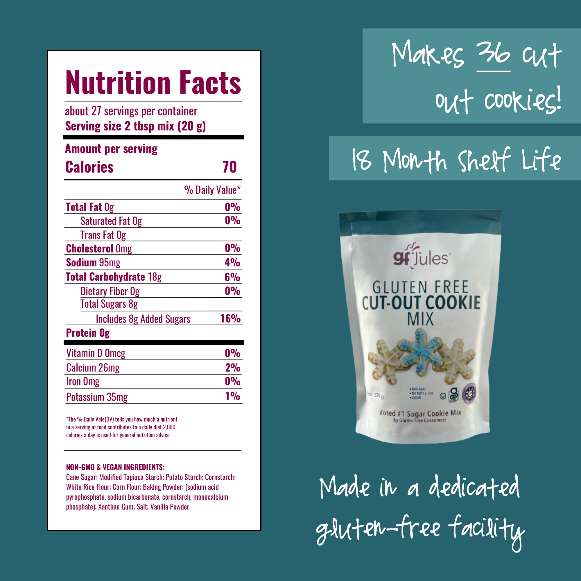 gfJules Certified Gluten Free Cut Out Cookie Baking Mix | No Grit, Non-GMO, Vegan | Certified Top 9 Allergen-Free & Kosher | Make 36 Sugar Cookies | 19 Ounces