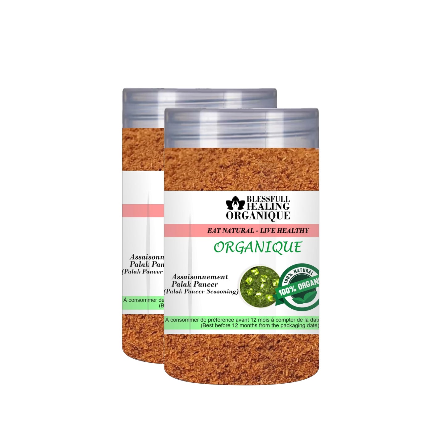 Blessfull Healing Organic Palak Paneer Masala 100 Gram (3.52 oz) Each (Pack Of 2) = 200 Grams, Vegan