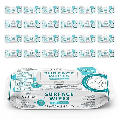 Juniper CLEAN 24 Pack Surface Cleaning Wipes Bleach Free, All-Purpose Cleaner for Bathroom, Kitchen, Office, 1728 Count Soft Flow, Fresh Scent, Bleach