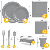 Party Solids 222 Pcs Silver Paper Plates and Napkins Sets, Disposable Plates For Party, Lunch & Cocktail Napkins Paper, 18oz Plastic Cups, Cutlery