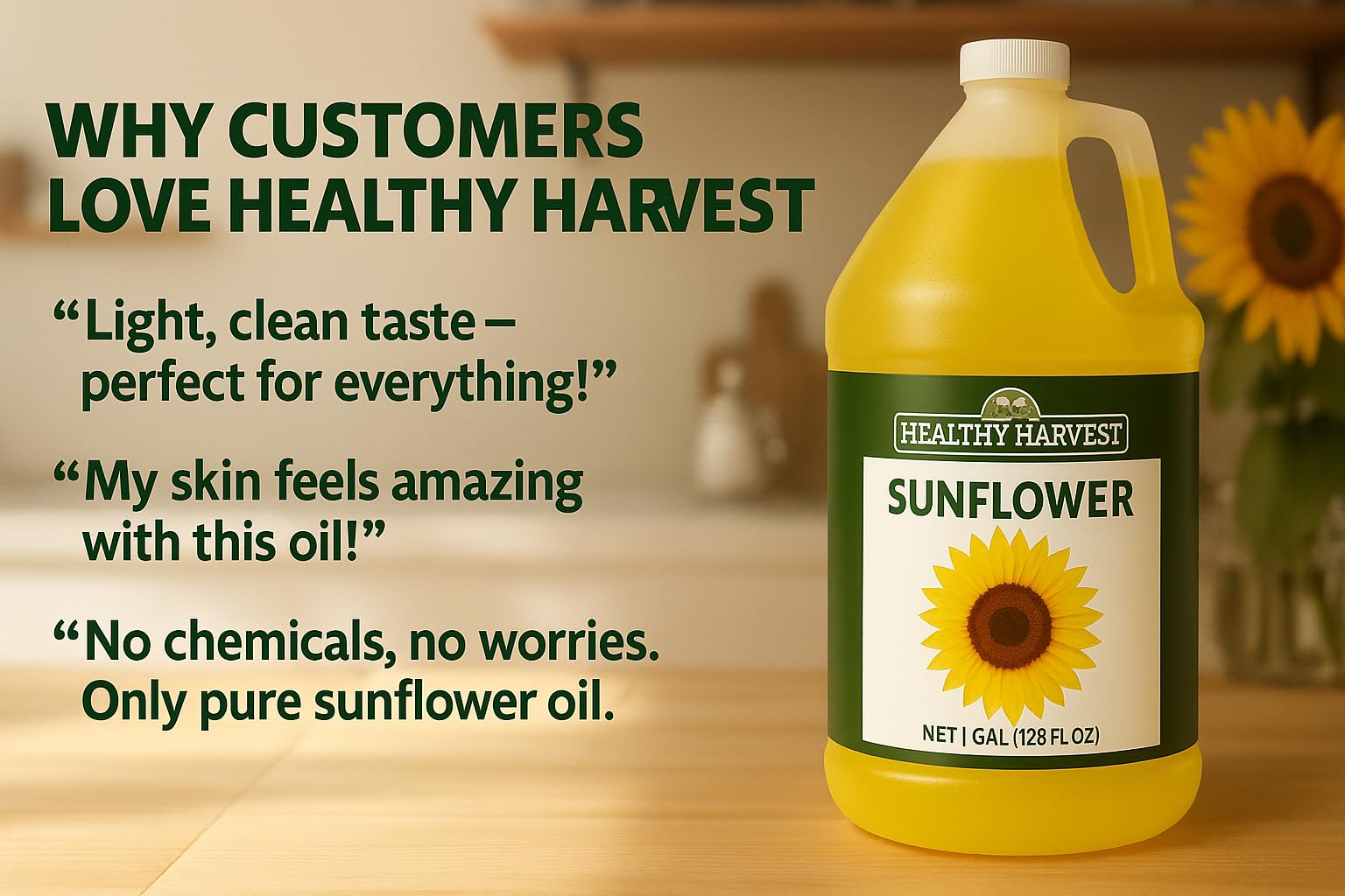 Healthy Harvest Non-GMO Sunflower Oil - Healthy Cooking Oil for Cooking, Baking, Frying & More - Naturally Processed to Retain Natural Antioxidants {One Gallon}