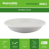 Responsible Products bowls are eco-friendly, Disposable Paper Bowls 24oz For Hot Soup (50 Count),Heavy Duty Paper Dinner Bowls, Dessert Bowls, Made
