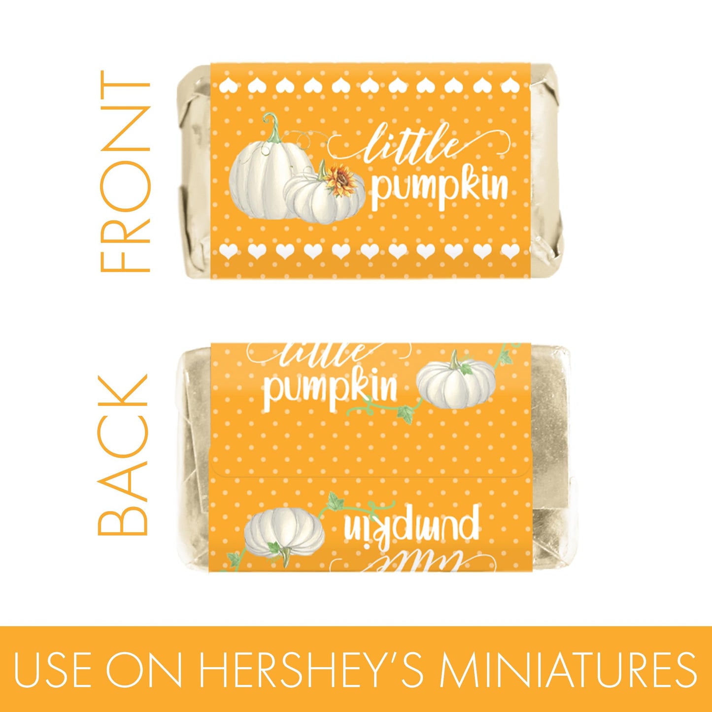Orange Little Pumpkin Baby Shower Mini Chocolate Candy Bar Wrappers, Fall Baby Gender Reveal - 42 Stickers