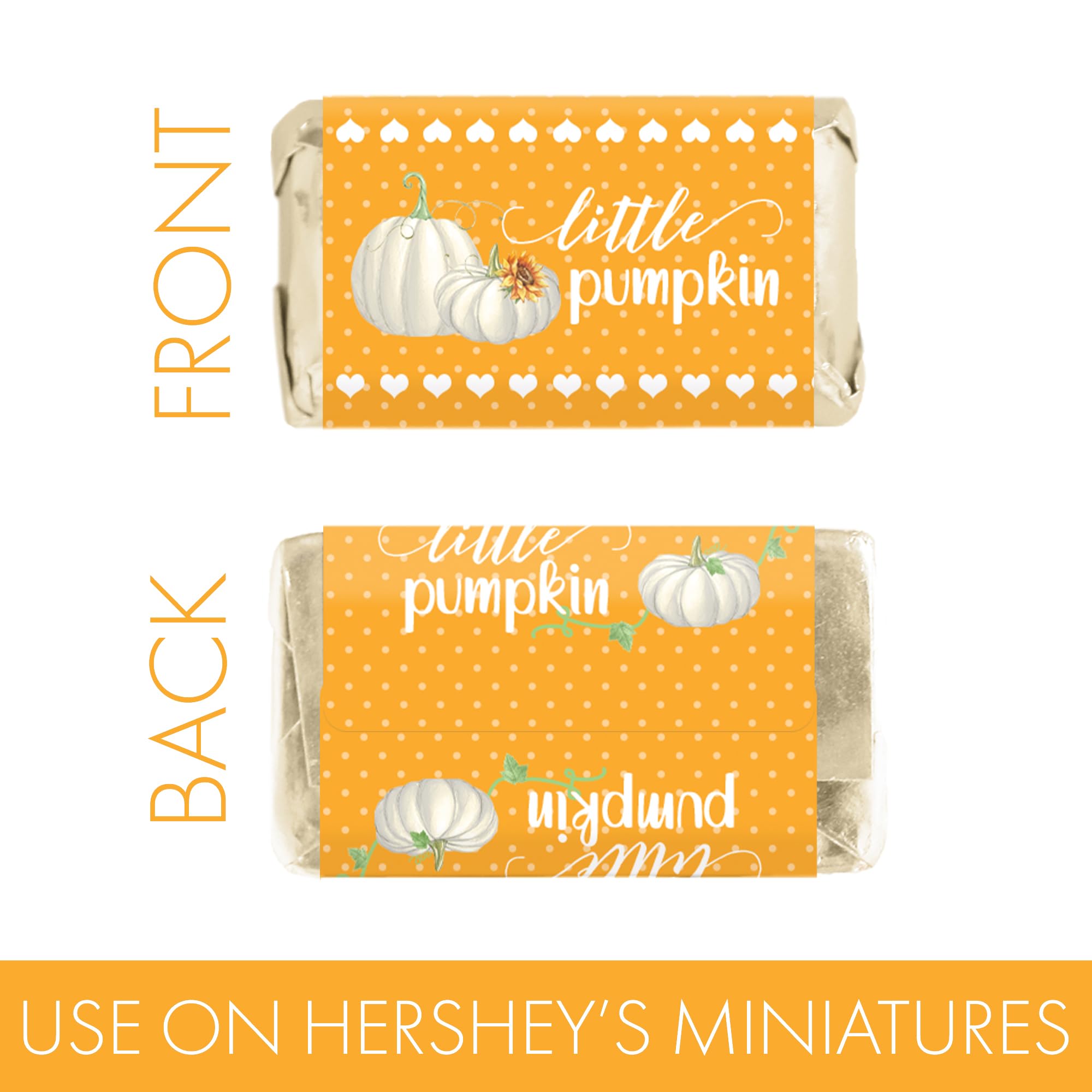 Orange Little Pumpkin Baby Shower Mini Chocolate Candy Bar Wrappers, Fall Baby Gender Reveal - 42 Stickers