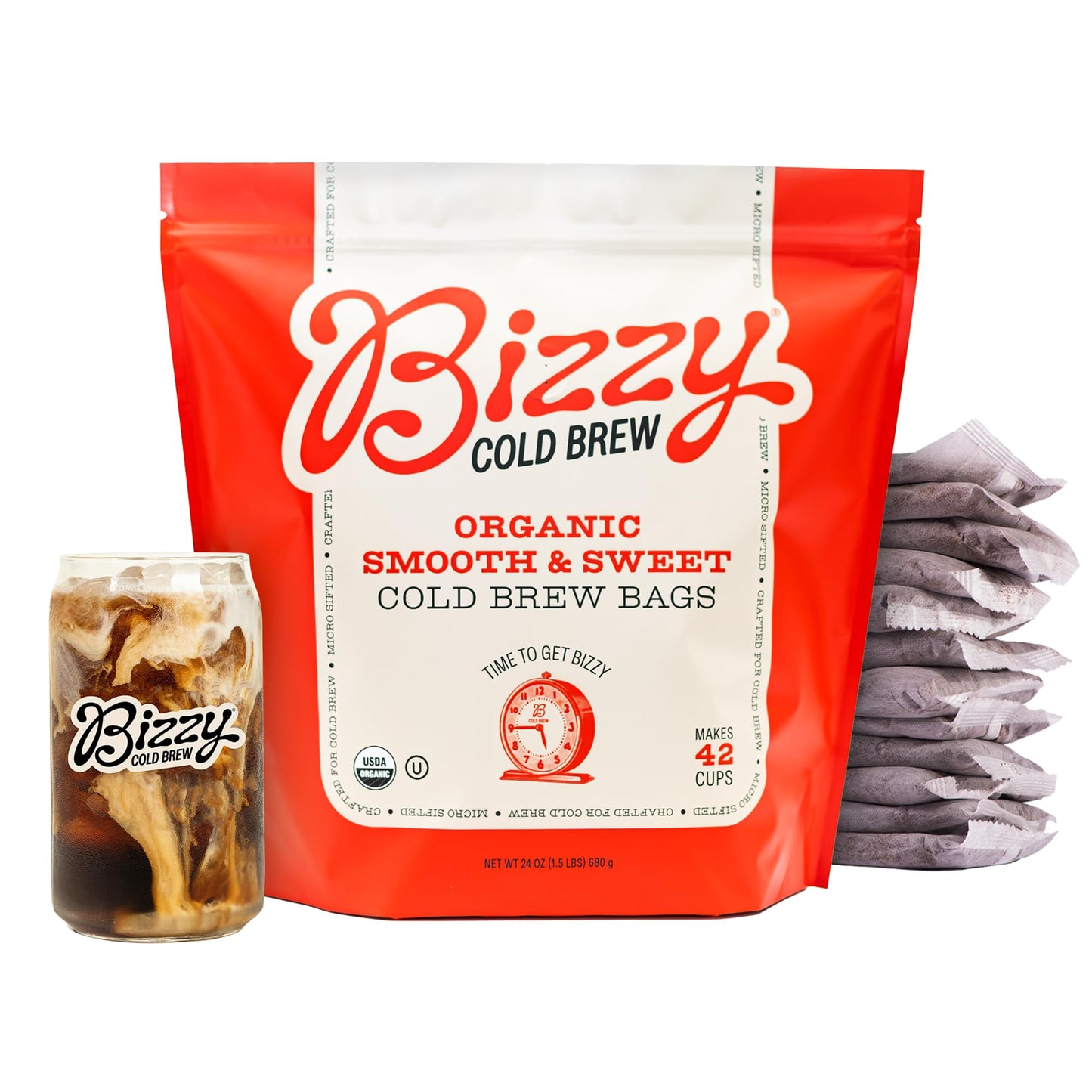 Bizzy Organic Cold Brew Coffee | Smooth & Sweet Blend | Coarse Ground Coffee | Medium Roast | Micro Sifted | Specialty Grade | 100% Arabica | Brew