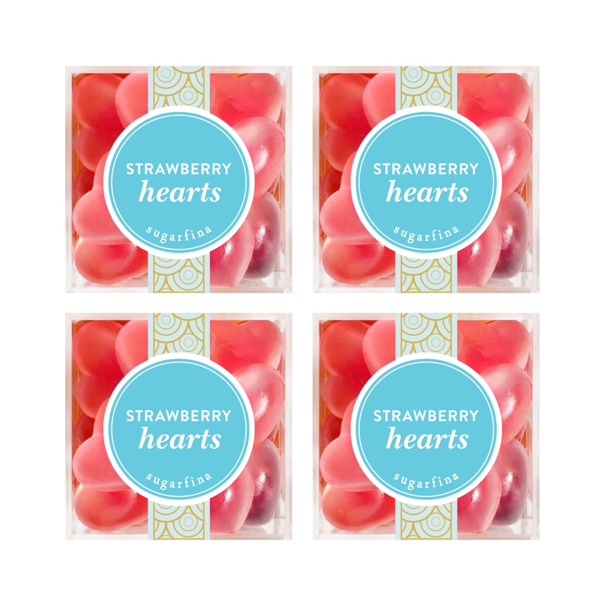 Sugarfina Strawberry Hearts Small Candy Cube, Gummies, 4.1 oz, 4 Count