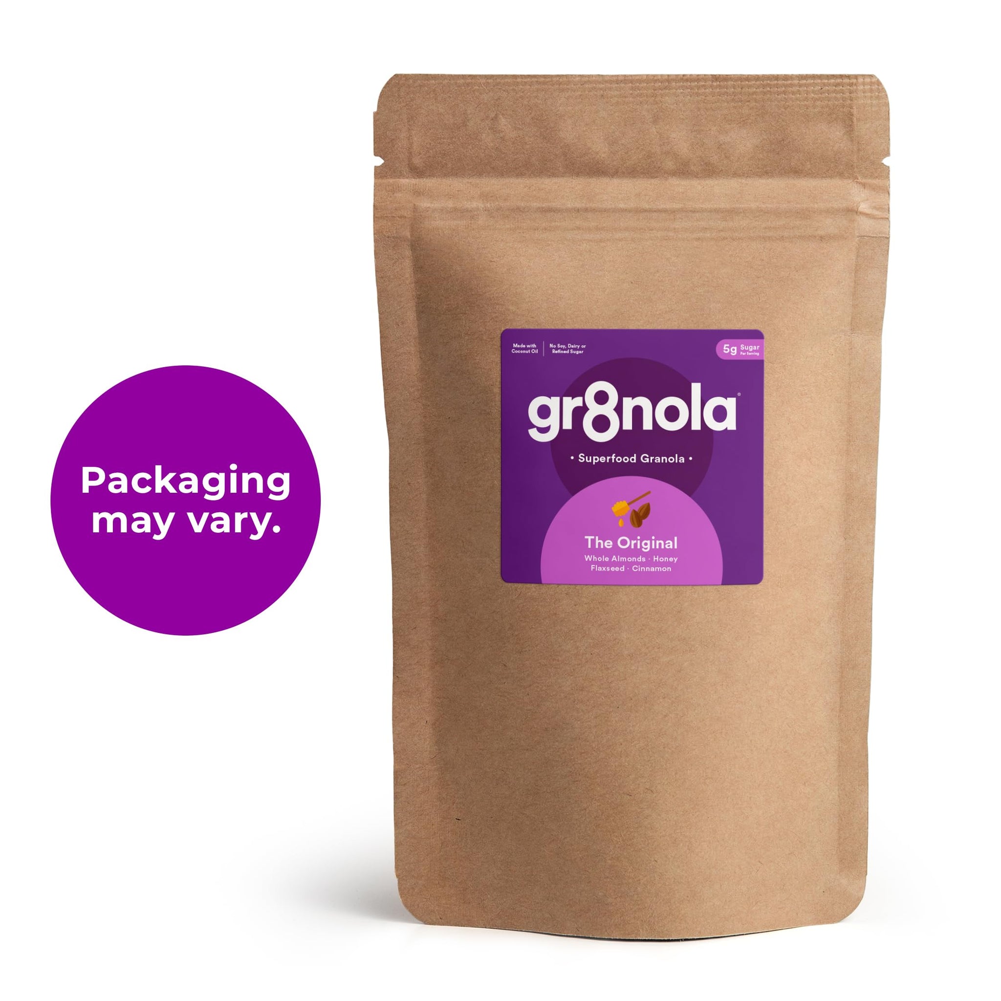 gr8nola THE ORIGINAL - Healthy, Low Sugar Granola Cereal - Made with Superfoods, Whole Almonds, Honey, Cinnamon and Flaxseed, Soy Free, Dairy Free