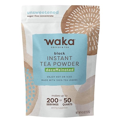 Waka Instant Black Tea Mix Pouch, Decaffeinated - 100% Tea Leaves, No Additives, Unsweetened Tea Powder for 50 Quarts or 200 Cups - Easy Quick Hot