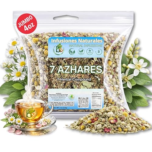 7 Azahares Herbal Tea - 4 oz Loose Leaf Calming Tea Blend - Passion Flower, Valerian, Linden, Orange Blossom, Lemon Balm & More - 100% Natural, Vegan
