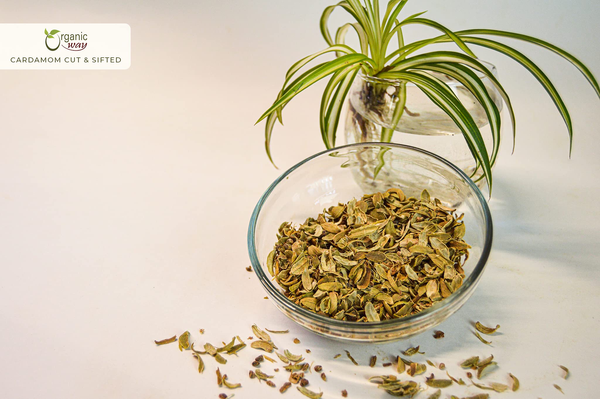 Organic Way Green Cardamom Cut & Sifted, Hari Elaichi (Elettaria cardamomum) - Adds Flavour | Organic & Kosher Certified | Non GMO & Gluten Free |