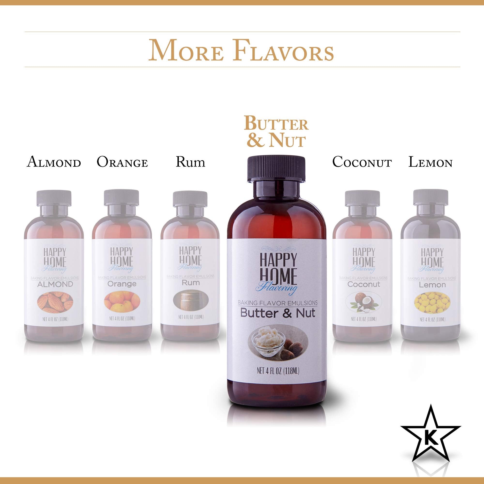 Happy Home Flavoring Imitation Butter & Nut Baking Flavor Emulsion - Certified Kosher, 4 oz.