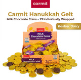 Carmit Gold "Real" Milk Chocolate Coins, (24 Mesh Bags) | Individually Wrapped Menora Embossed Hanukkah Gelt | Holiday Candy, Party Favors | Gluten