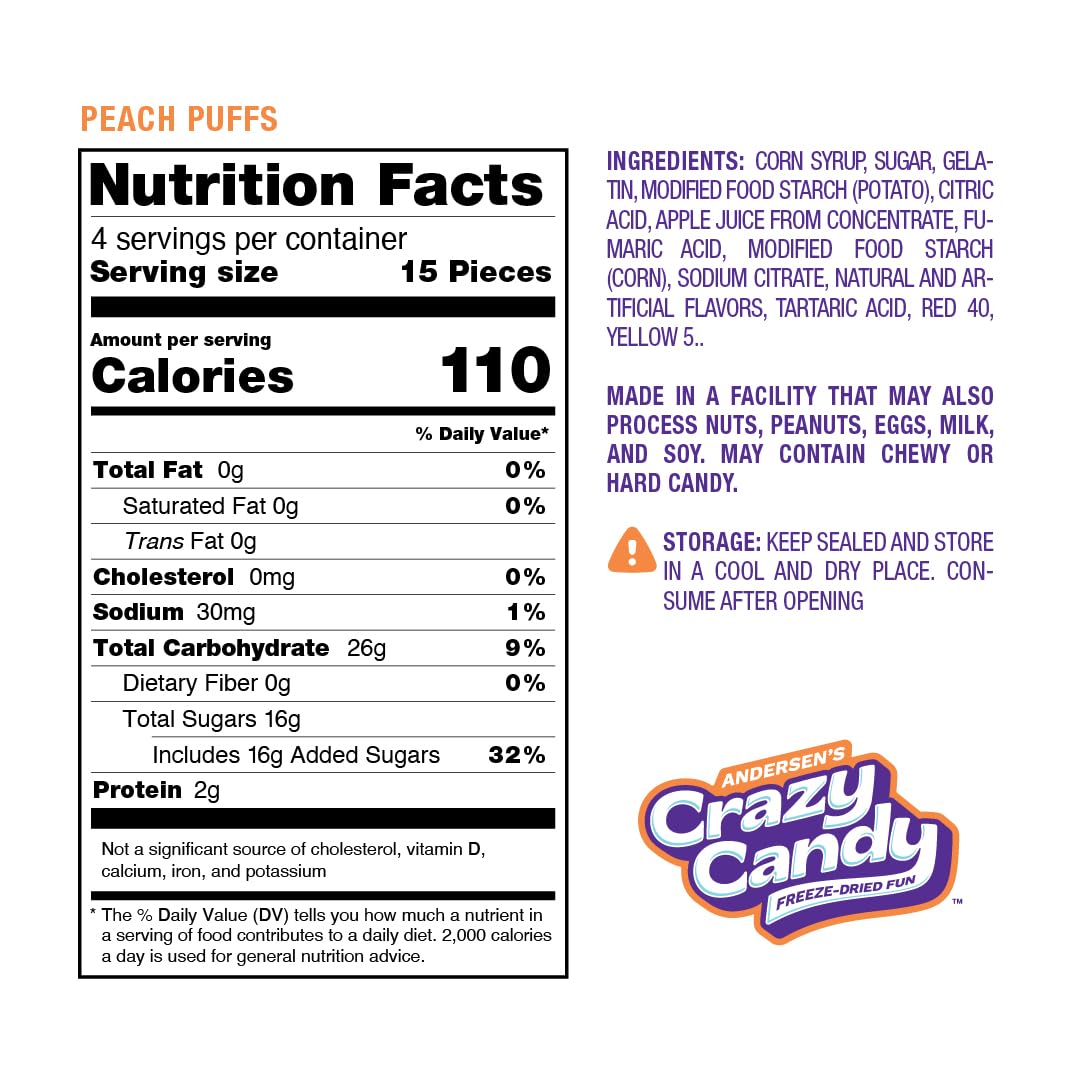 Freeze Dried Peach Ring-Style Candy, Crazy Candy Peach Puffs - Intense Fruity Crunchy Candy, Sweet & Tart Peach Flavor, Gummy to Crisp Snack