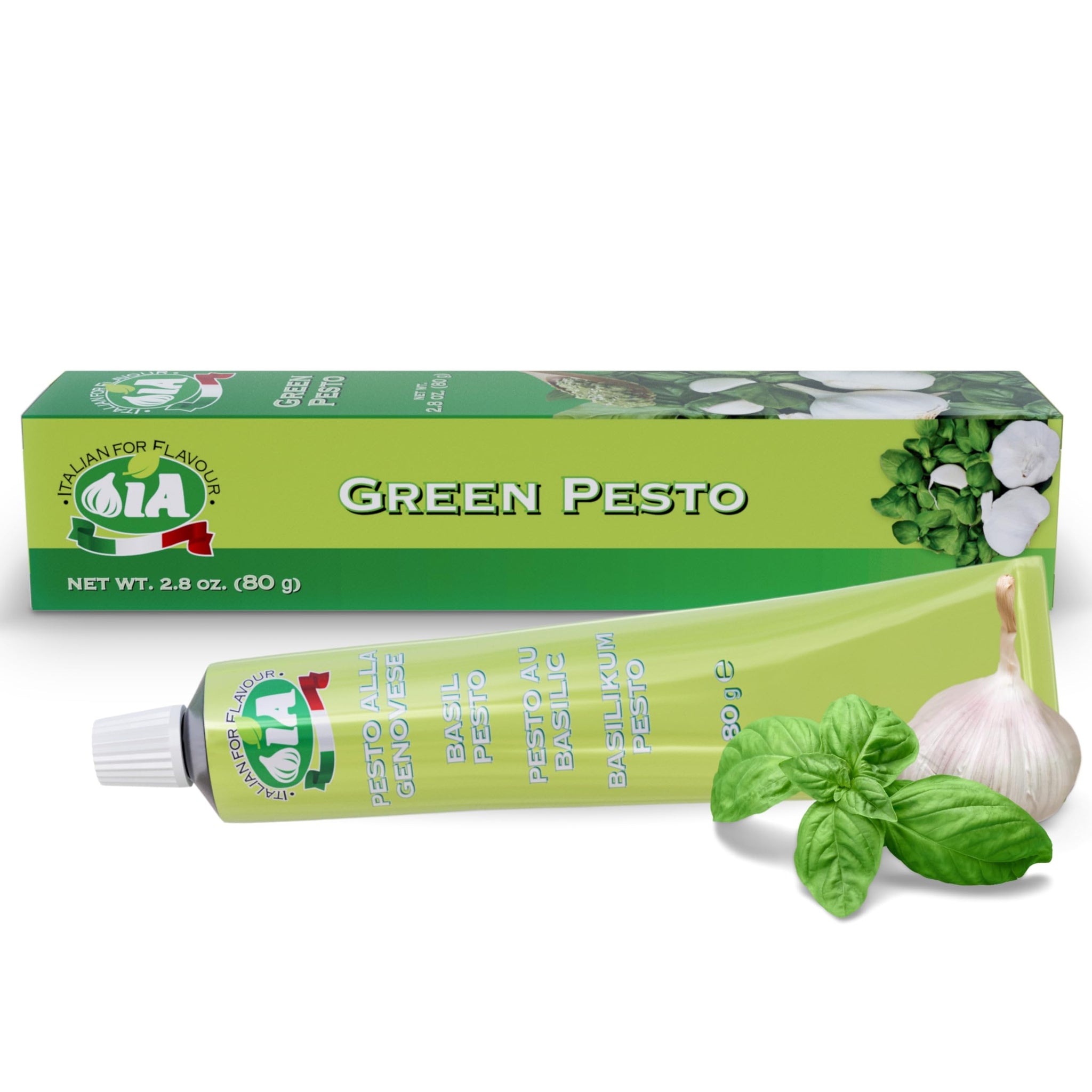 IA Basil Pesto Paste Ready to Use in a 2.82oz (80g) Tube - Perfect as an Appetizer and for a Variety of Recipes, Gluten-Free, Recyclable