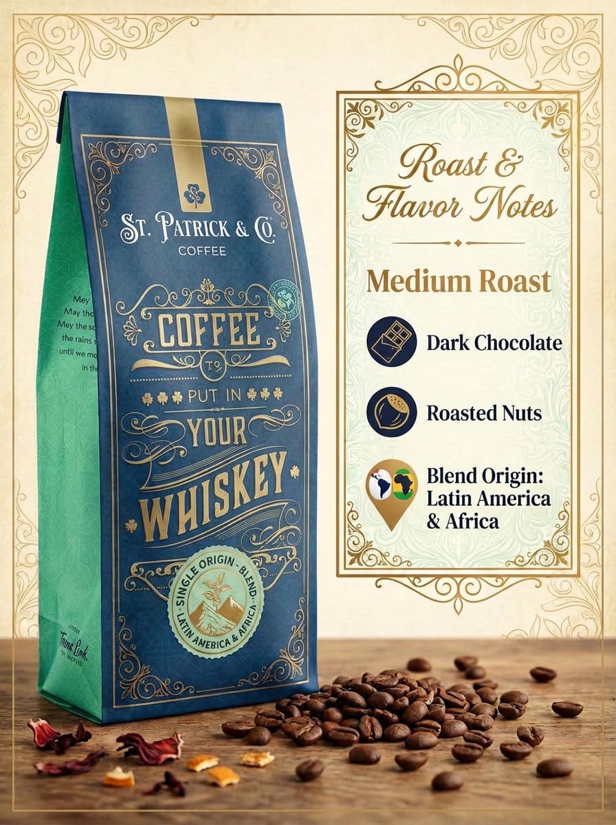 Thank God for Coffee - Coffee For Your Whiskey, Medium Roast Ground Coffee, Dark Chocolate & Roasted Nut Notes, Latin American & African Arabica