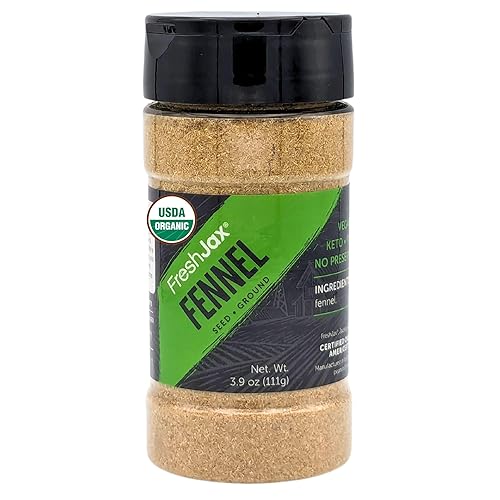 FreshJax Organic Ground Fennel Seed Powder 3.9oz | Sweet Aromatic Spice for Italian Sausage, Pork, Chicken, Curries, Soups, Baking Bread, Pasta Sauce