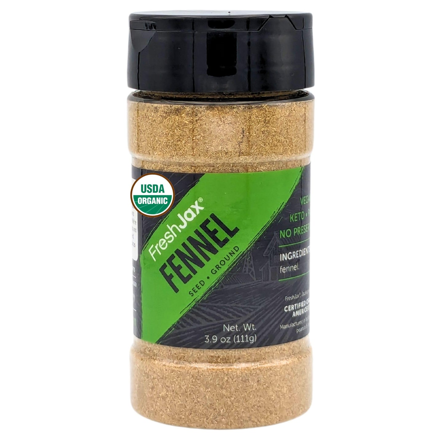 FreshJax Organic Ground Fennel Seed Powder 3.9oz | Sweet Aromatic Spice for Italian Sausage, Pork, Chicken, Curries, Soups, Baking Bread, Pasta Sauce