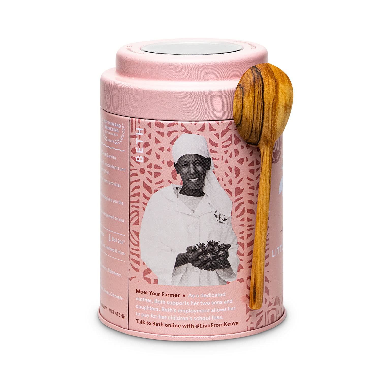 JusTea LITTLE BERRY HIBISCUS | Loose Leaf Herbal Tea | Tin with Hand Carved Tea Spoon | 40+ Cups (3.2oz) | Caffeine Free | Award-Winning | Fair Trade