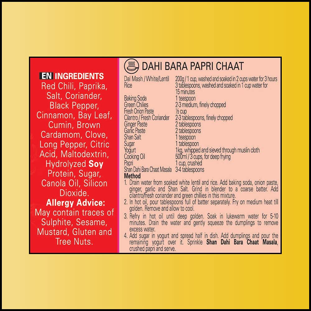 Shan Dahi Bara Chaat Seasoning Mix 1.76 oz (50g) - Spice Powder Blend for Traditional Dumplings in Yogurt - Suitable for Vegetarians - Airtight Bag in