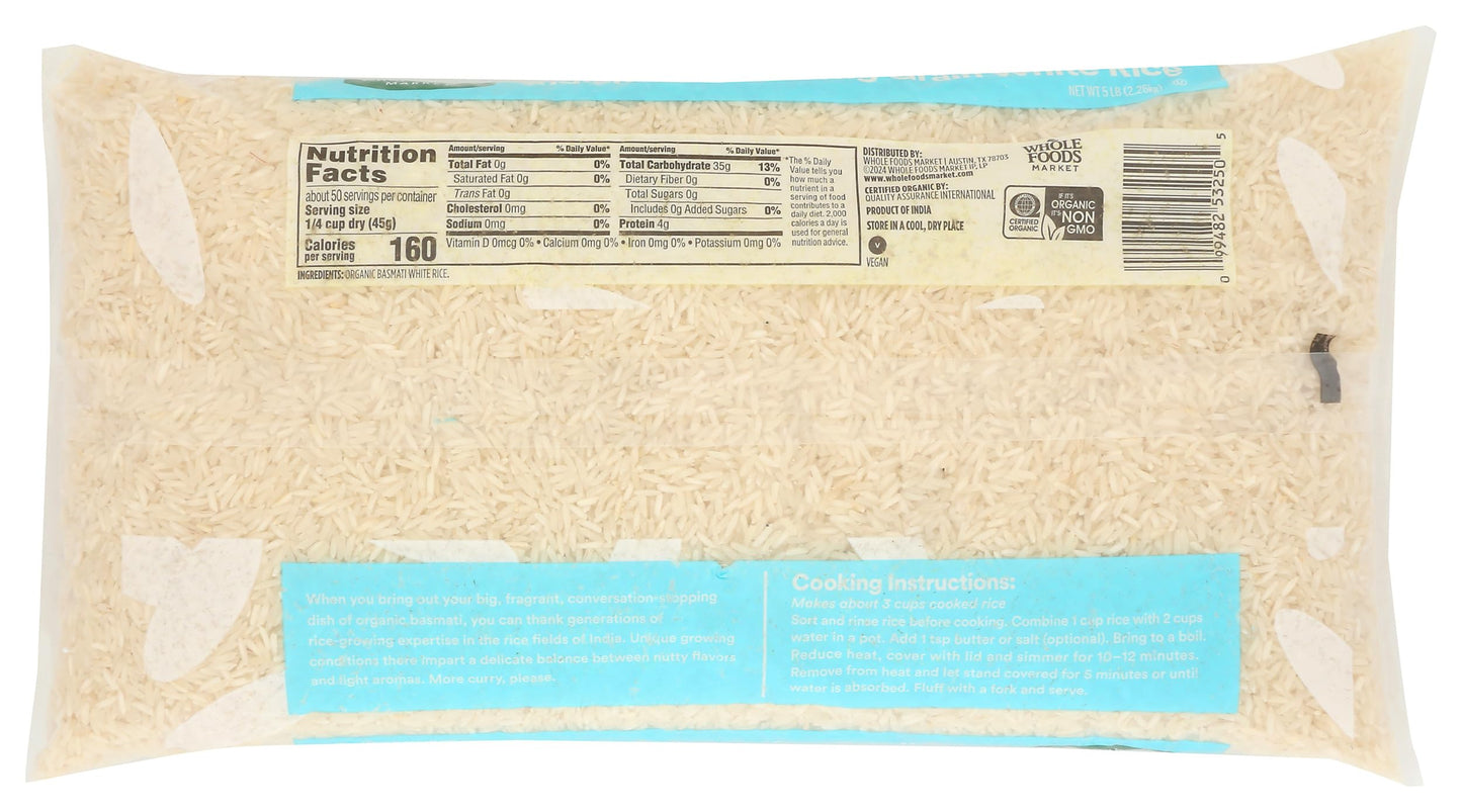 365 by Whole Foods Market Organic White Basmati Rice, 80 OZ