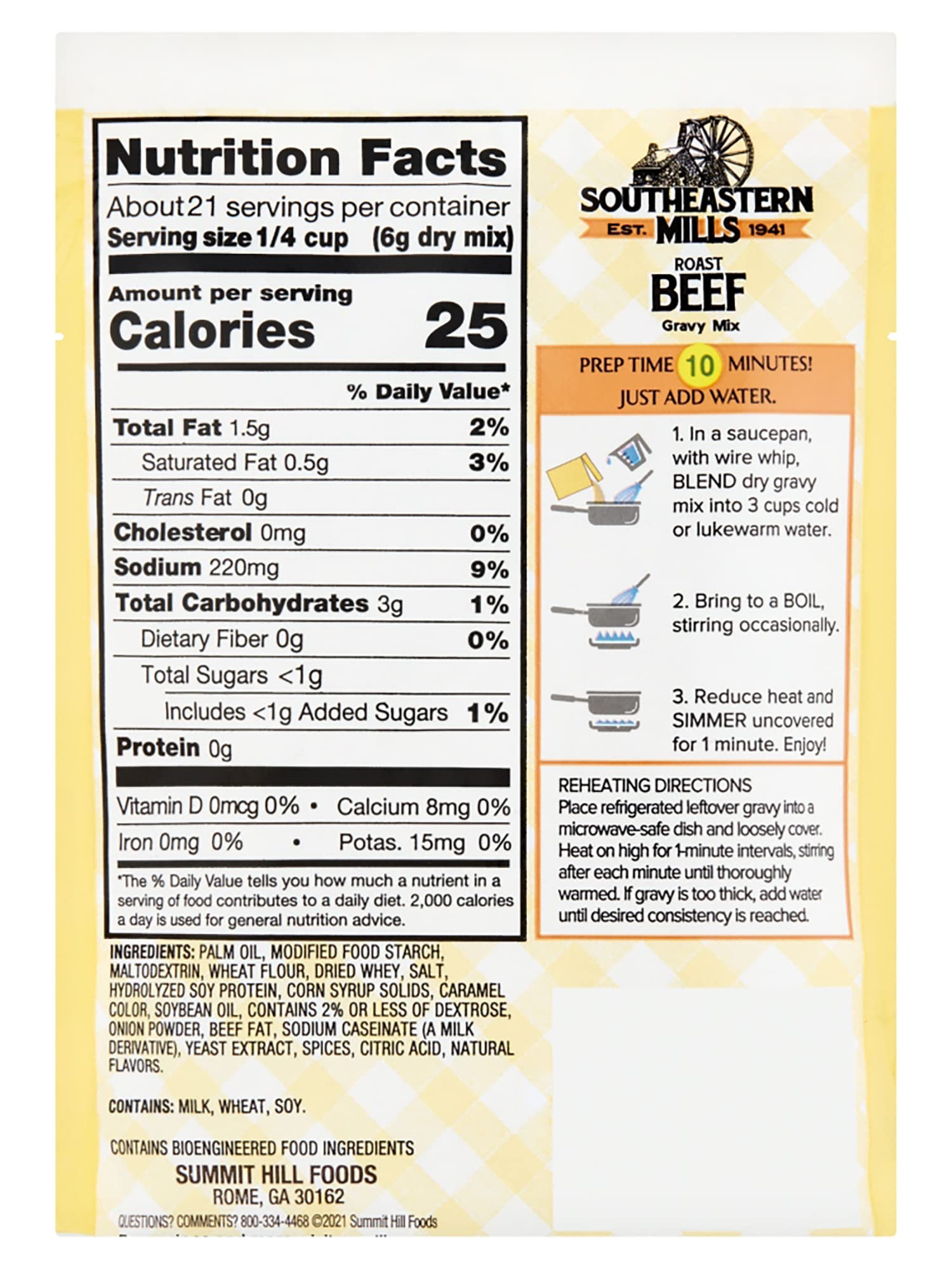 Southeastern Mills Gravy Mix, Roast Beef Gravy Mix, Custom Blend of Spices & Seasonings, Makes 3 ½ Cups of Gravy, Just Add Water 4.5 Ounce (Pack of 4)