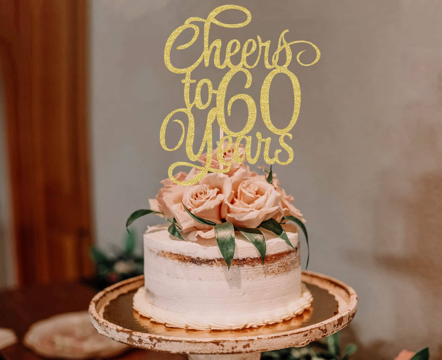 AHAORAY Cheers to 60 Years Cake Topper - Gold Glitter 60th Birthday Cake Decorating Supplies, Perfect for Wedding, Anniversary or Birthday Party