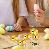 shamjina 12 Pieces Fillable Easter Eggs Ornaments Empty Multifunctional Golden Eggs for Bag Fillers Easter Decoration Children, M