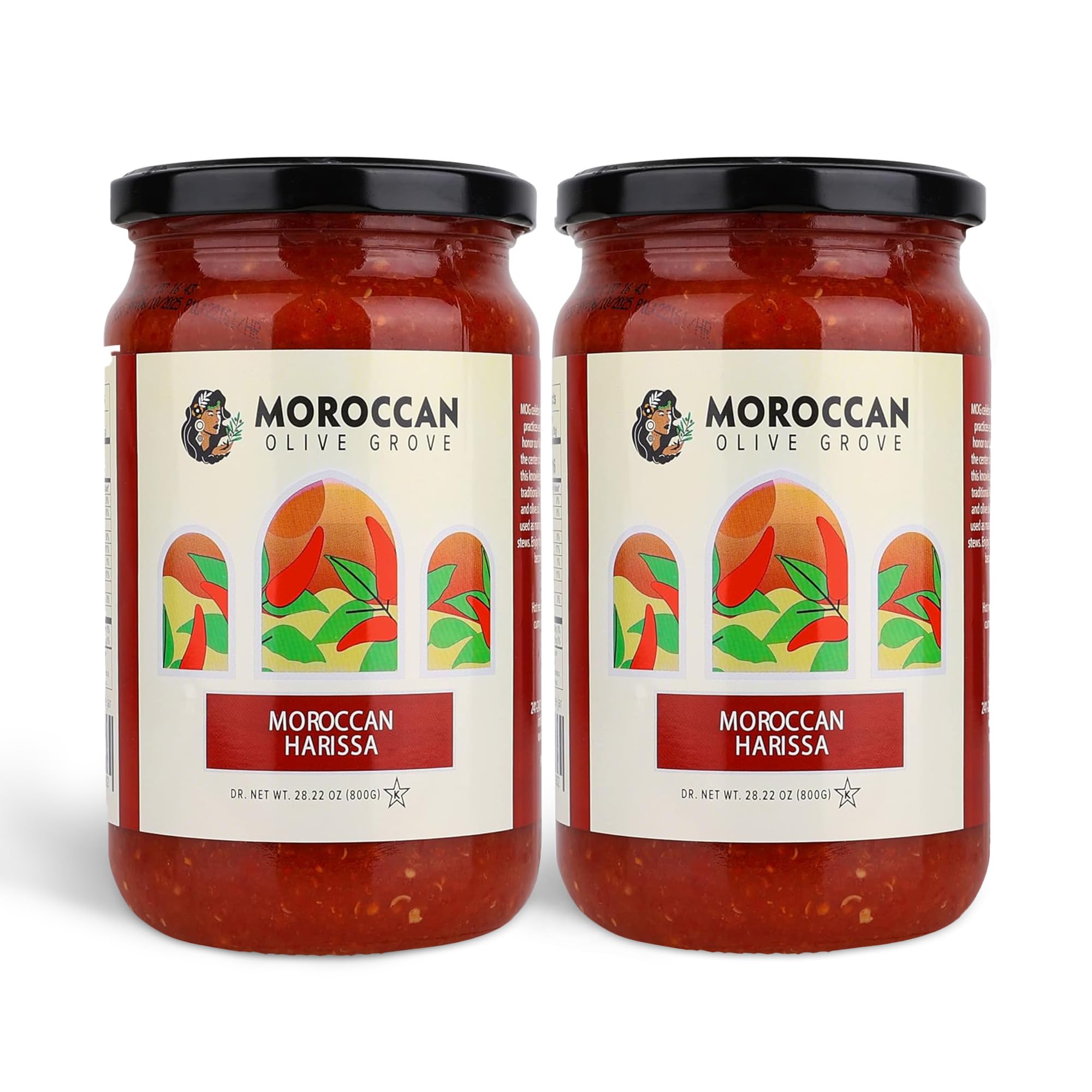 MOROCCAN OLIVE GROVE, Moroccan Harissa, (2 Pack) 28.22oz (800g), Gourmet Moroccan Hot Sauce, Spicy, Tangy Chili Paste