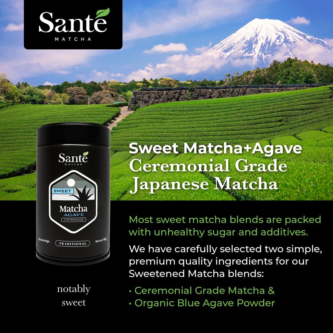 Santé Matcha: Sweet Matcha - Ceremonial Grade Japanese Matcha + Organic Agave Powder- From The Aichi Prefecture Region & First Harvest - Matcha Powder
