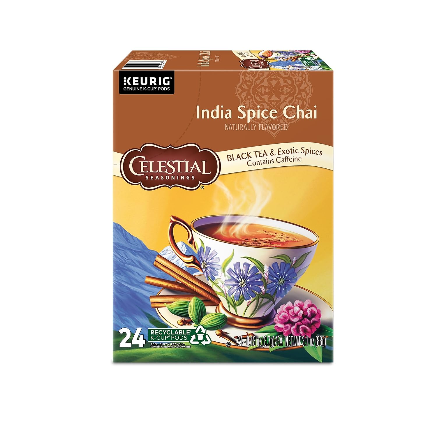 Celestial Seasonings India Spice Chai, K-Cup Portion Pack for Keurig K-Cup Brewers, 24-Count