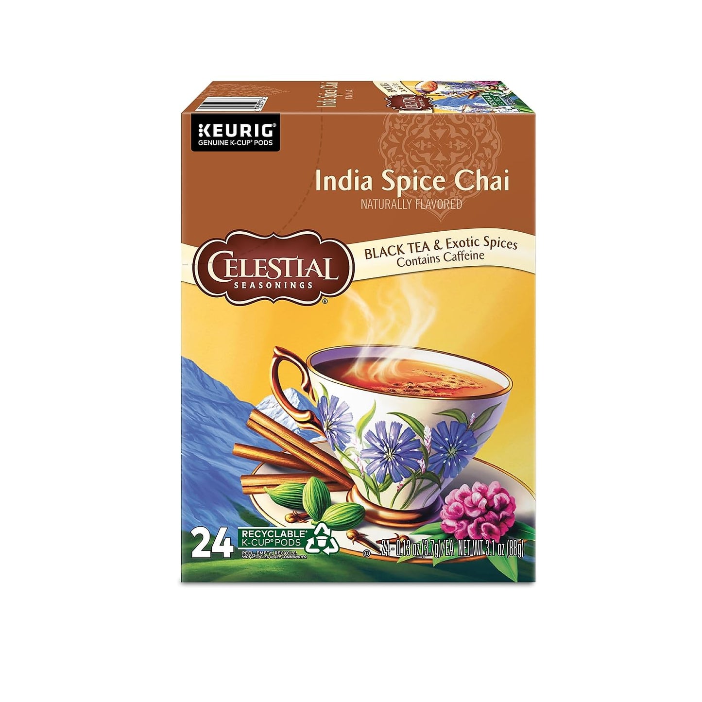 Celestial Seasonings® Single-Serve K-Cup® Pods, Original India Spice Chai Tea, Box Of 24