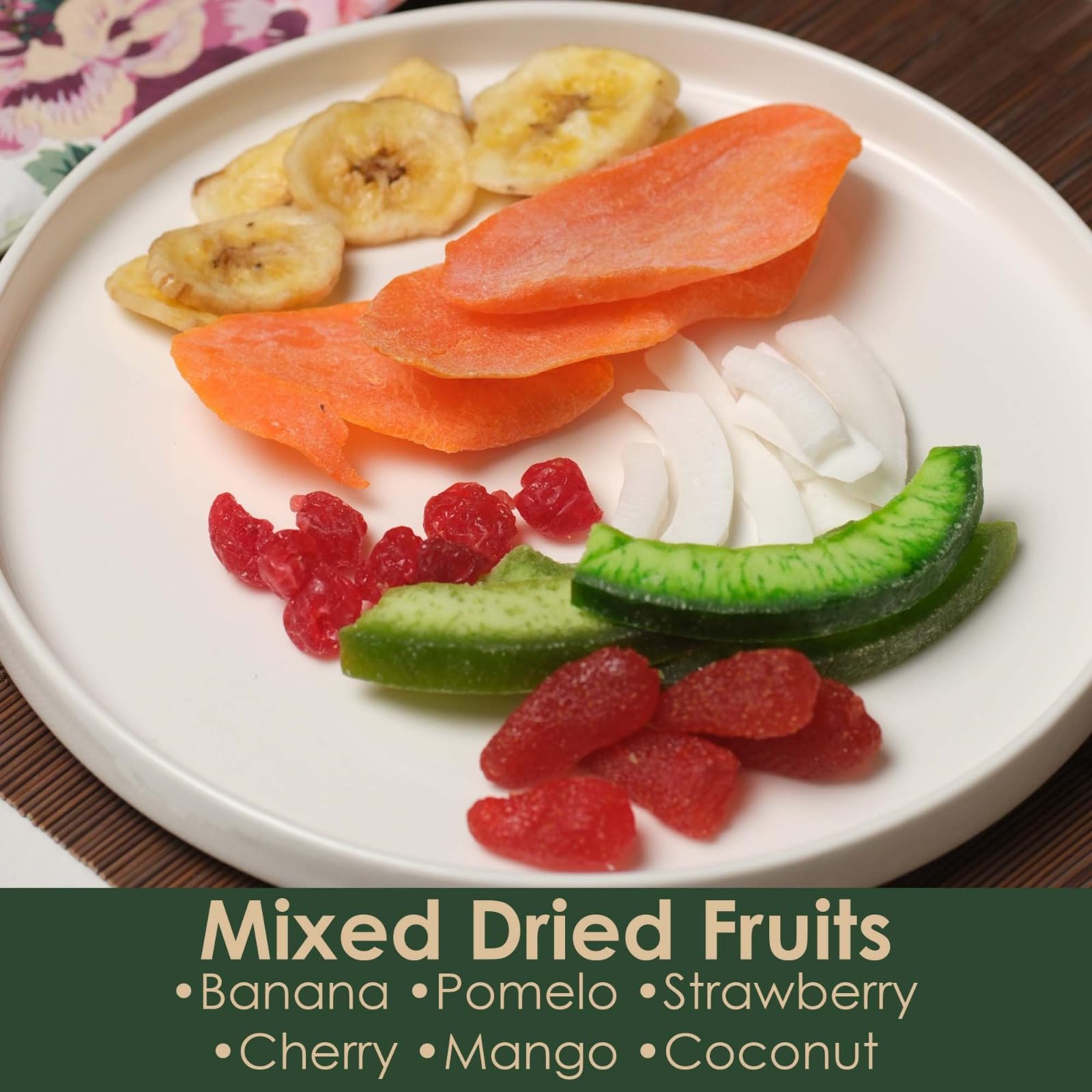 Mixed Dried Fruit Assortment - Mango, Banana, Cherry, Coconut, Pomelo & Strawberry, Premium Dried Fruit Snack, Gourmet Fruit Mix Gift Box, 17.6 oz
