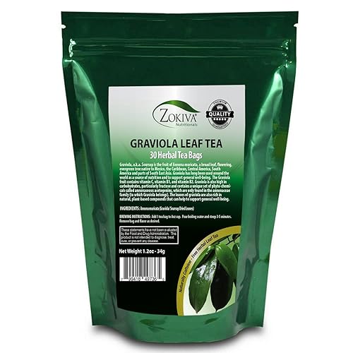 Zokiva Nutritionals Graviola Tea 30 Bags Soursop - Annona Muricata - Guanabana Herbal Tea - 100% Pure Soursop Leaf for - Caffeine-Free, Graviola Tea