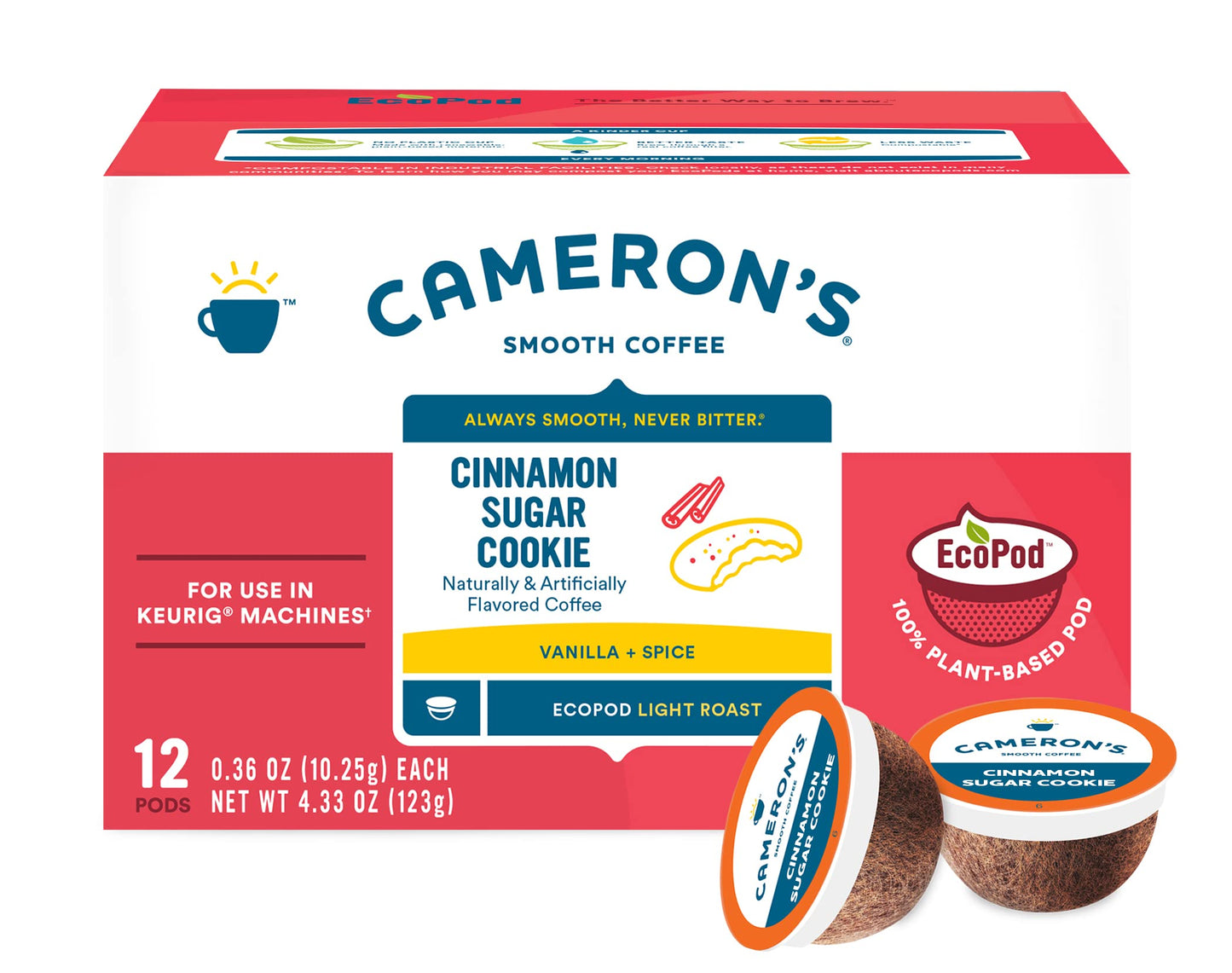 Cameron's Coffee Single Serve Pods, Flavored, Cinnamon Sugar Cookie, 12 Count (Pack of 1)
