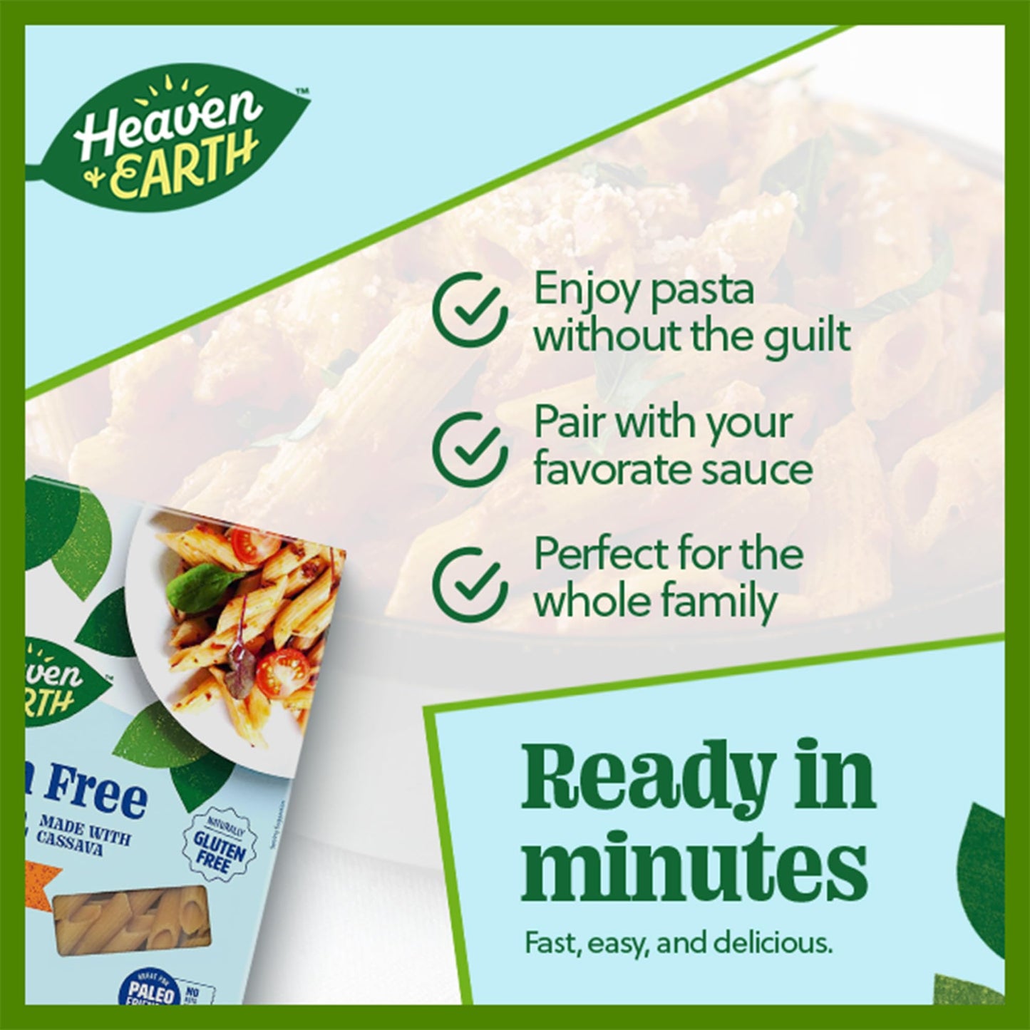 Heaven & Earth Grain Free Pasta, Cassava Penne Pasta, 8oz (3 Pack) | Paleo Pasta | Vegan | Certified Gluten Free | Kosher for Passover