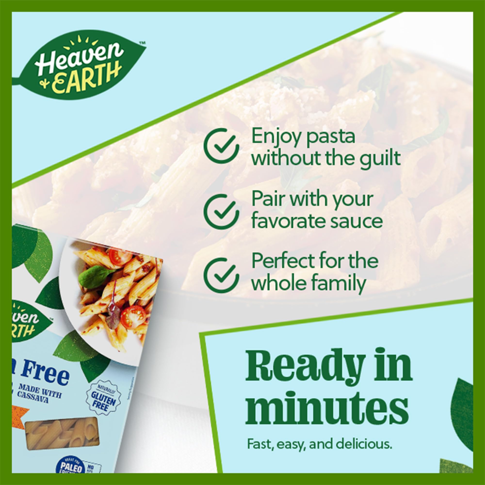 Heaven & Earth Grain Free Pasta, Cassava Penne Pasta, 8oz (3 Pack) | Paleo Pasta | Vegan | Certified Gluten Free | Kosher for Passover