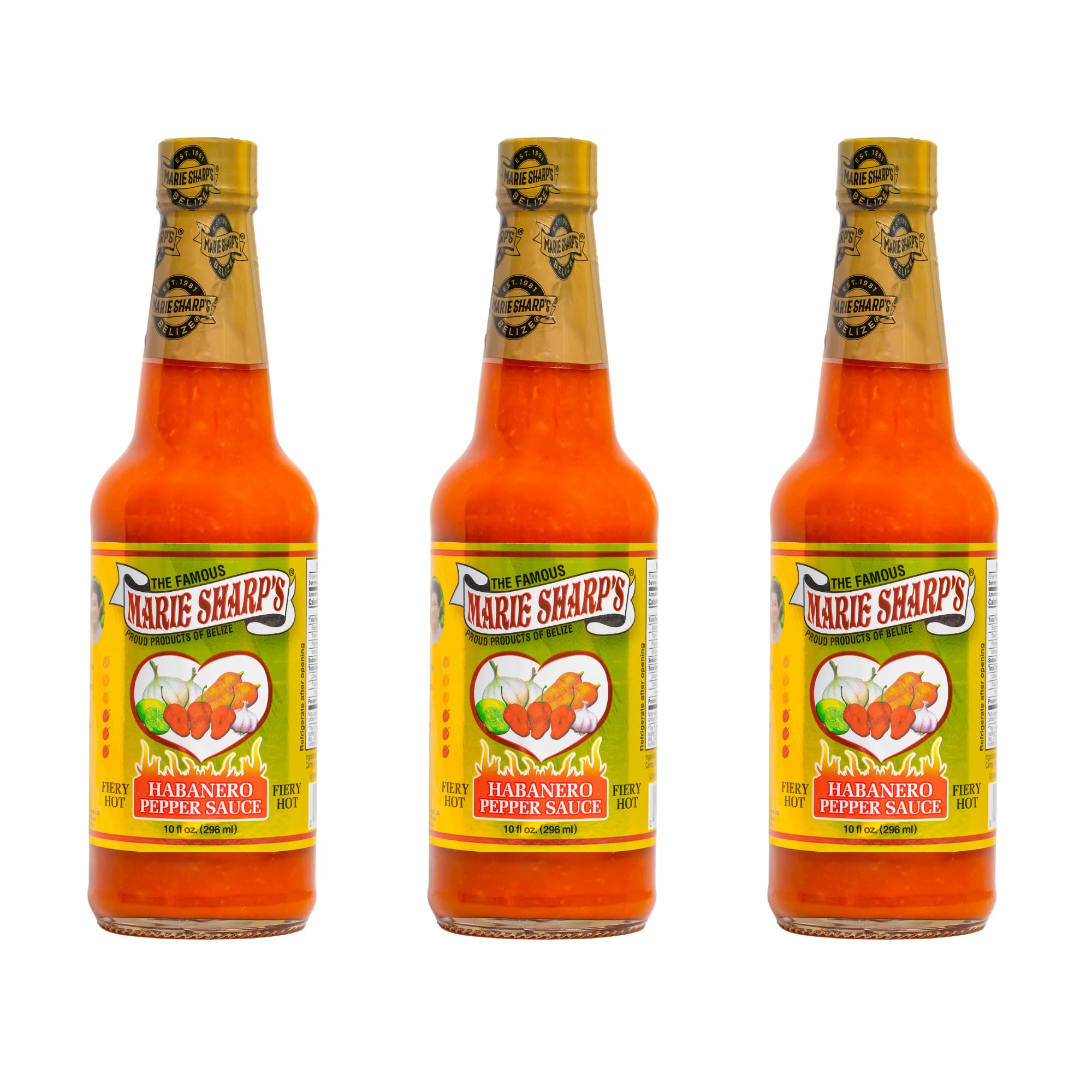 Marie Sharp’s Fiery Hot Habanero Pepper Sauce, 10 oz - Extra Hot Belizean Hot Sauce with Intense Heat & Flavor - All-Natural, Gluten-Free (Pack of 3)