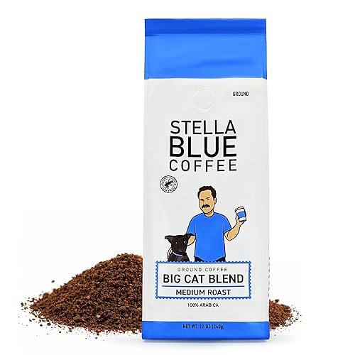 Stella Blue Ground Coffee, Big Cat Blend, Medium Roast, Fresh Coffee Ground 100% Arabica, Smooth Balanced Roast with Distinct Flavor Notes, Ethically