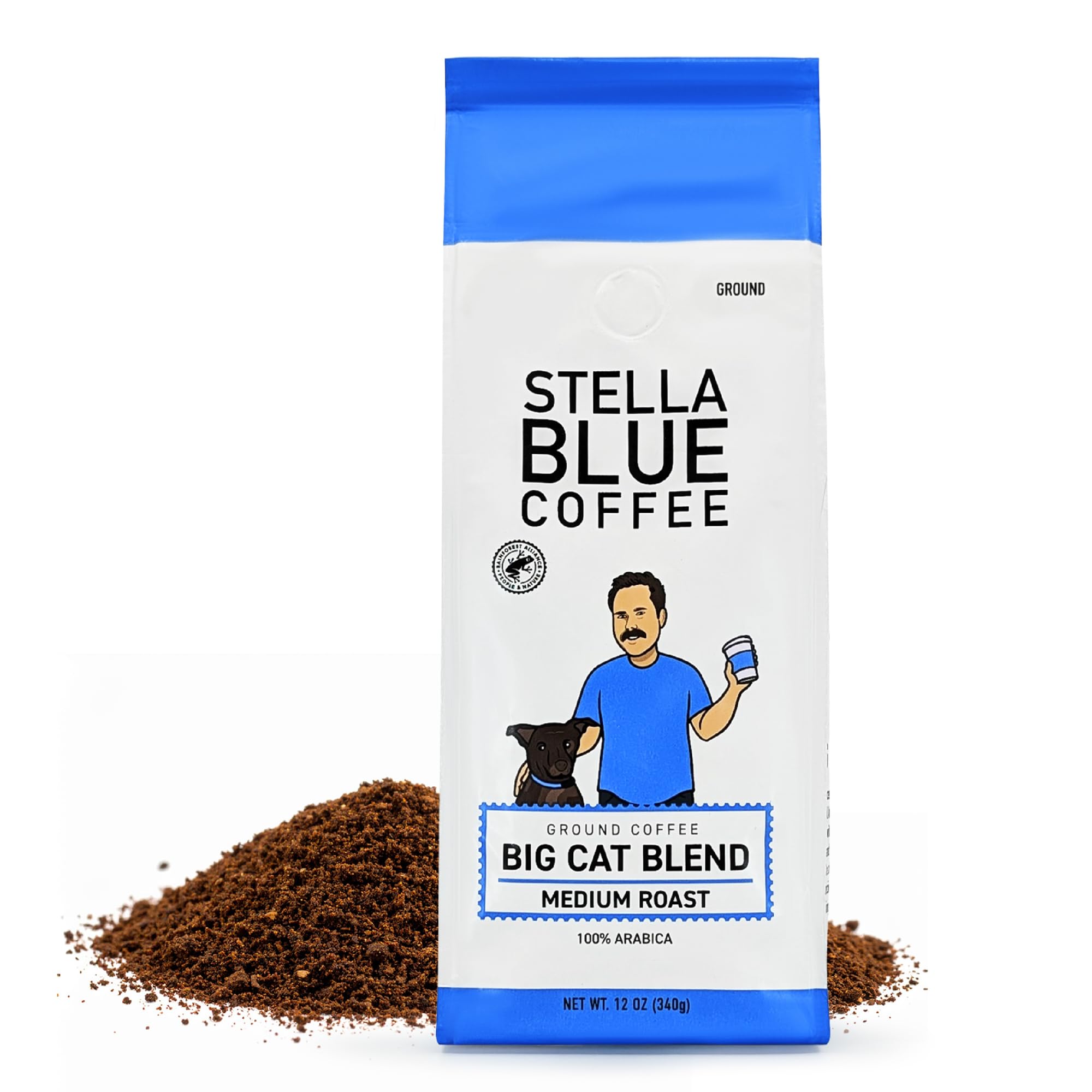 Stella Blue Ground Coffee, Big Cat Blend, Medium Roast, Fresh Coffee Ground 100% Arabica, Smooth Balanced Roast with Distinct Flavor Notes, Ethically